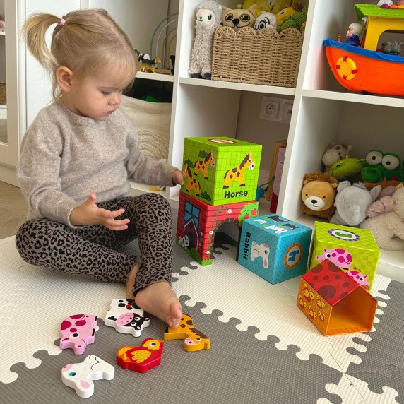 WOOPIE GREEN Ūkininkavimo dėžės kubas puzzle + figūrėlės 10 vnt.
