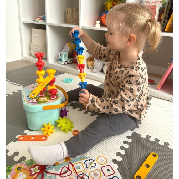 WOOPIE GREEN Montessori 12-in-1 variklio konstrukcijos dėžė FSC