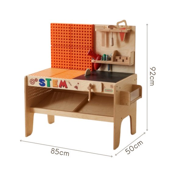 MASTERKIDZ Medinis STEAM darbastalis su priedais (85 x 50 cm)