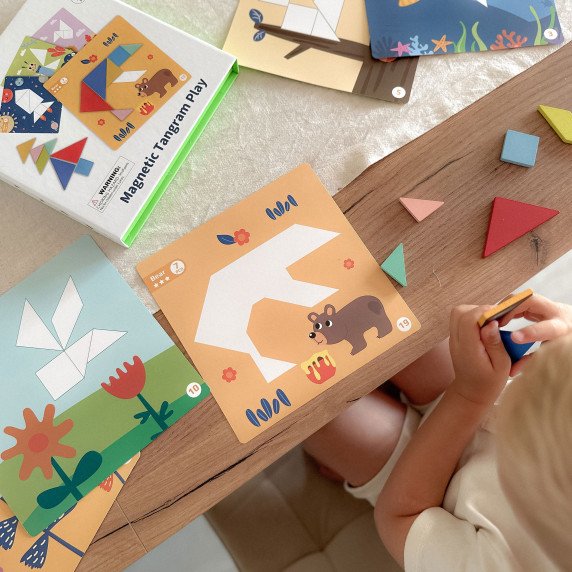 TOOKY TOY Tangram galvosūkis vaikams, mokantis figūrų formų formų 18 vnt.