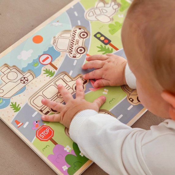 TOOKY TOY Mediniai Montessori galvosūkiai Transporto priemonės Automobiliai Lėktuvas Laivas Miestas Atitikimas Formos