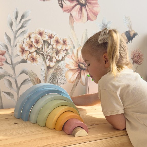 TOOKY TOY Pastel Puzzle mediniai Montessori vaivorykštės blokai