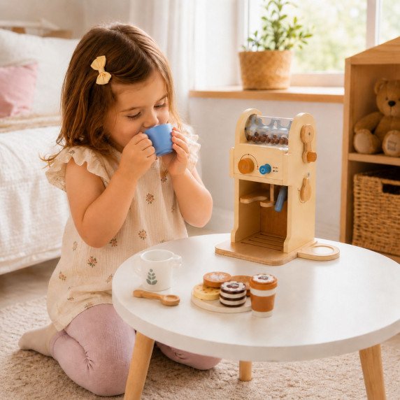 TOOKY TOY Medinis kavinės rinkinys - Baristo ekspreso aparatas