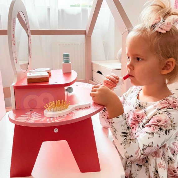 TOOKY TOY Rožinis medinis makiažo staliukas su veidrodžiu