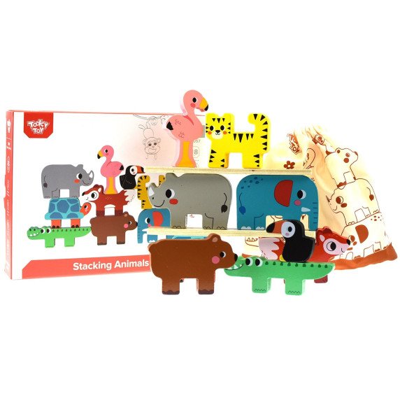 TOOKY TOY Mediniai Kubeliai Puzzle Gyvūnai Montessori 9 vnt.
