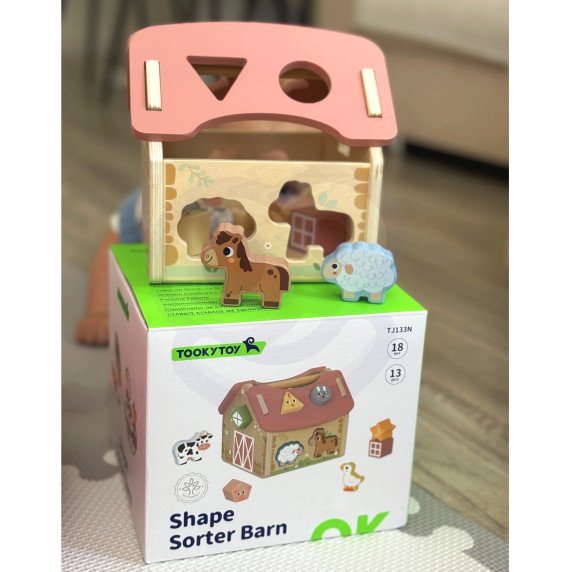 TOOKY TOY Ūkio Medžio gyvūnų formų rūšiavimo žaislas