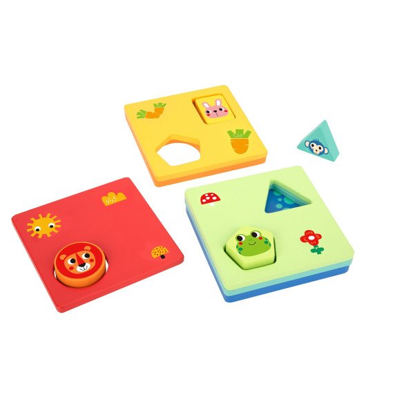 TOOKY TOY Montessori dėlionė Formos ir Spalvų Gyvūnai 6 Lentos FSC