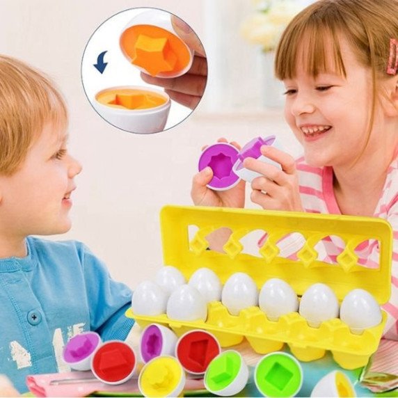 WOOPIE Montessori kiaušinių galvosūkių žaidimas - Atitikite formas ir spalvas