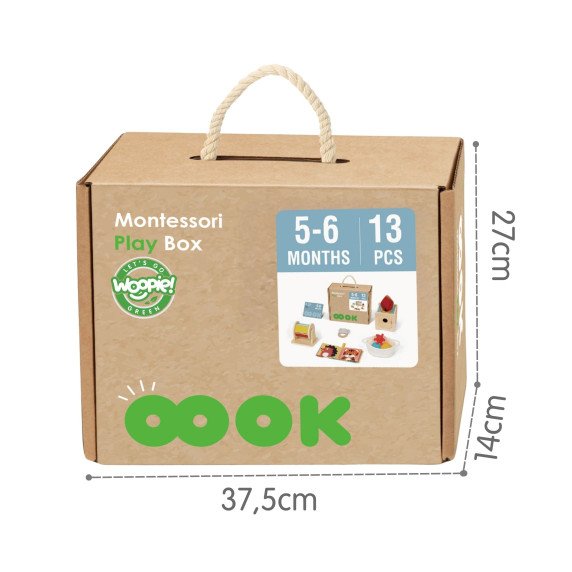 WOOPIE GREEN dėžė XXL Montessori švietimo 6-in-1 pojūčių dėžė 5-6 mėnesiai 13 vnt. FSC