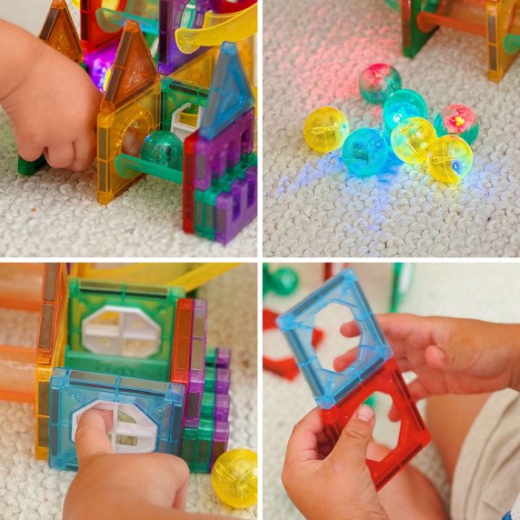 WOOPIE Magnetinė konstrukcijų rinkinio 3D šviesuolių takelio ugdymo lovos 105 vnt.