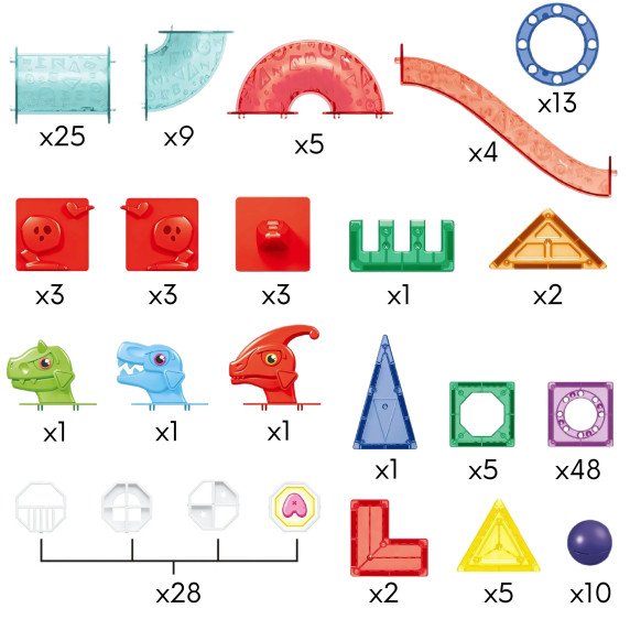 WOOPIE Magnetiniai statybiniai blokai 3D mokomas rinkinys kamuolių trasei 170 vnt.