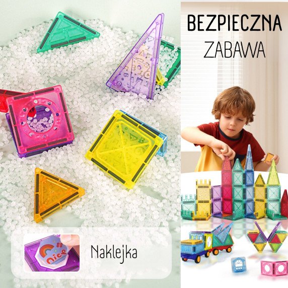 WOOPIE Magnetiniai Statybiniai Blokai 3D Edukacinis Rinkinys Pilis Transporto Priemonės 110 vnt.