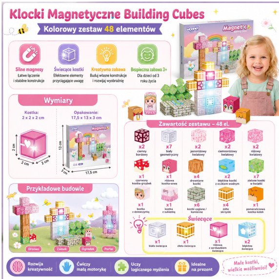 Woopie Magnetiniai Kubai 48 vnt. Montessori Edukacinis 3D Puzzle