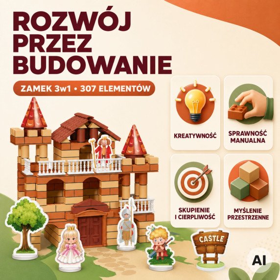 WOOPIE Plytų pilis 506 elementų figūrų rankų darbo konstrukcijų rinkinys vaikams.