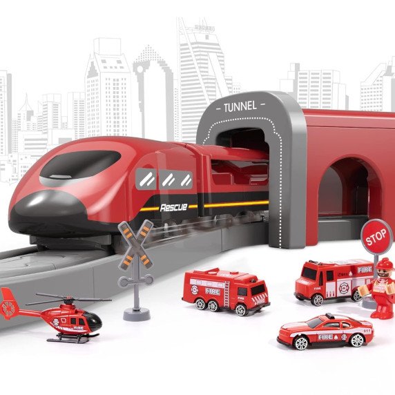 WOOPIE Pendolino Elektrinis Traukinio Rinkinys Ugniagesių Departamentui, 66vnt.