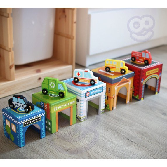 WOOPIE GREEN Galvosūkiai Kubai Miesto Transportas Dėžėse + Figūros 10 vnt.