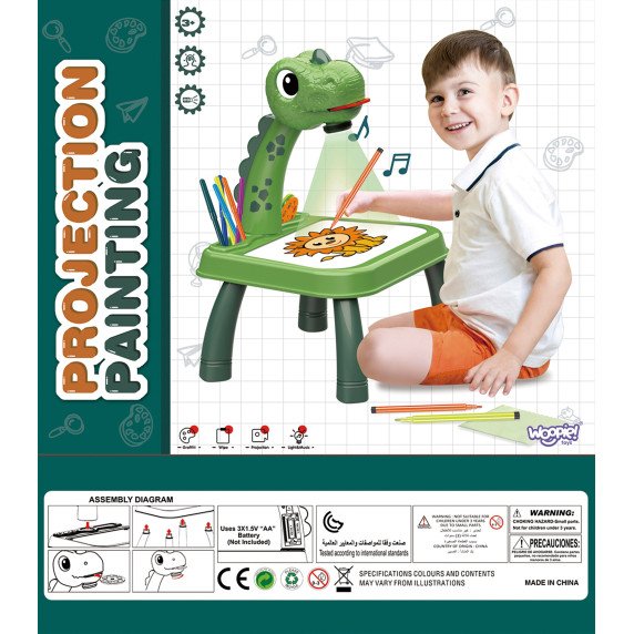 WOOPIE Piešimo lentelė Dinosaurų projektoriaus rinkinys + markeriai