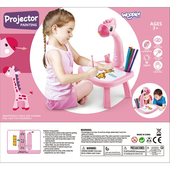ROŽINIS girafas projektorius piešimo lenta + markeriai