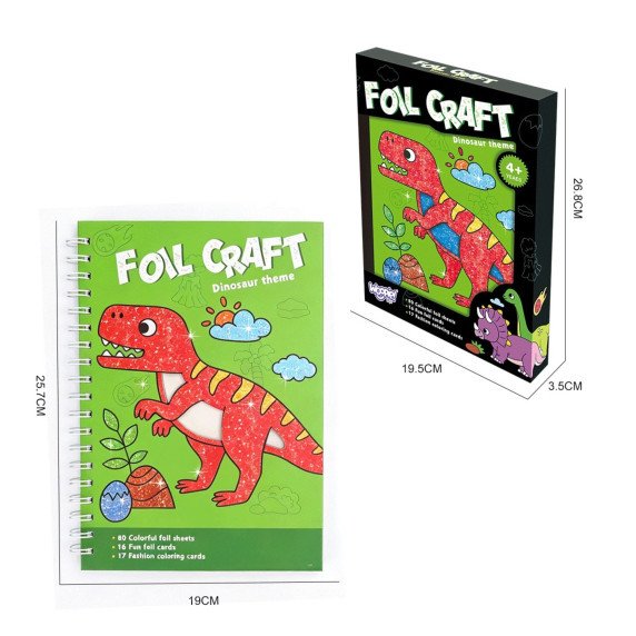 WOOPIE Meno Rinkinys Folija Koliažo Spalvinimo Knyga Dinosauras 121 vnt.