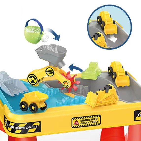WOOPIE Vandens lenta 2 in 1 Smėlio dėžė Statybos aikštė + 4 Automobiliai 12 vnt.