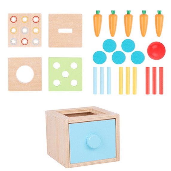 WOOPIE GREEN Medinis mokomasis stalčius 4-in-1 Montessori rūšiavimo morkų žaidimas FSC