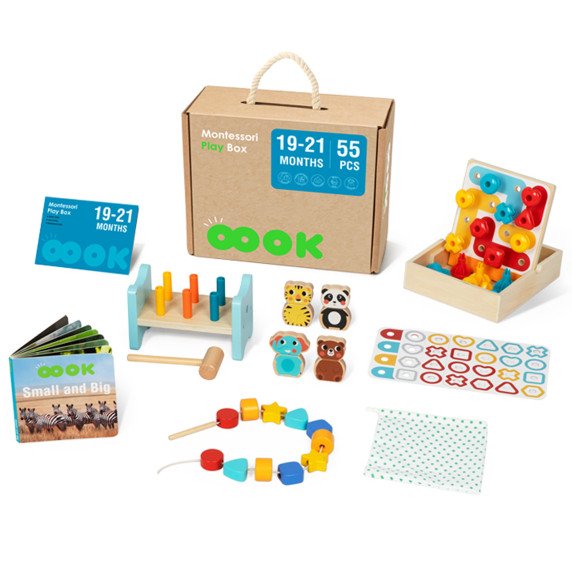 TOOKY TOY dėžė XXL Montessori edukacinė 7in1 pojūčių dėžė 19-21 mėnesiui