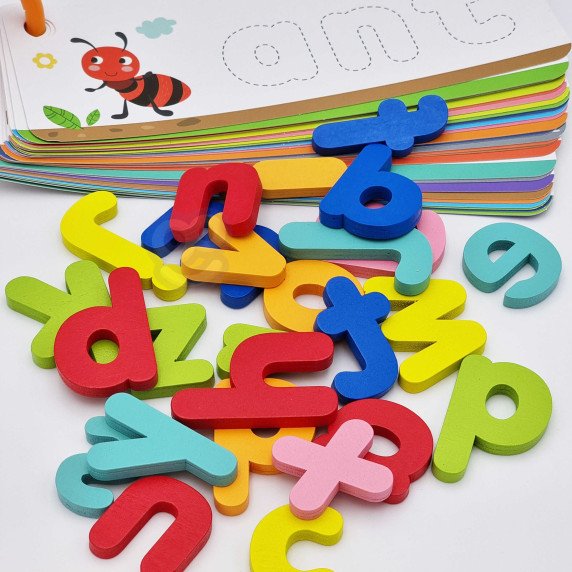 TOOKY TOY Montessori abėcėlinis galvosūkis, mokymasis raidžių, žodžių, gyvūnų, 57 vnt.
