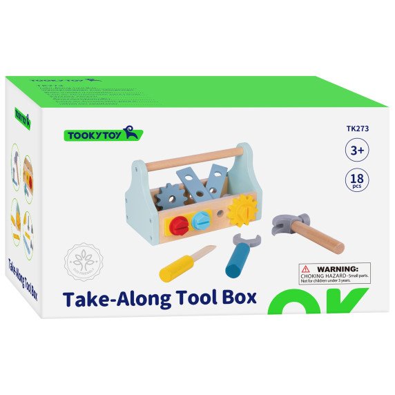 TOOKY TOY Medinis įrankių dėžės rinkinys, 18 vnt.