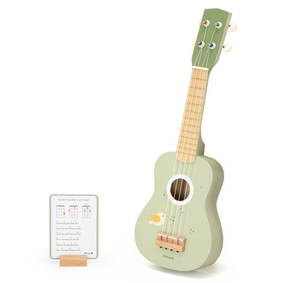 Viga Medinis Ukulelės Gitara vaikams Žalia su Muzikiniais Simboliais