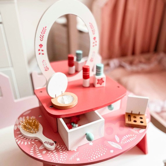 TOOKY TOY Rožinis medinis makiažo staliukas su veidrodžiu