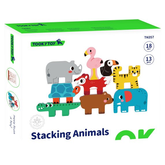 TOOKY TOY Mediniai Kubeliai Puzzle Gyvūnai Montessori 9 vnt.