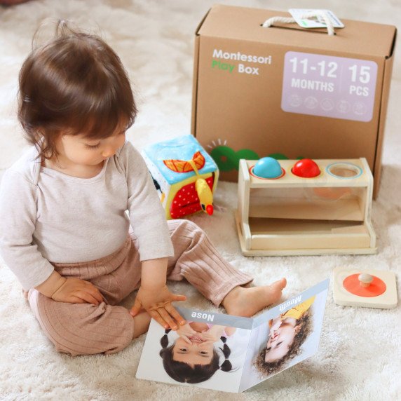 TOOKY TOY dėžė XXL Montessori edukacinė 5in1 jutiklinė dėžė 11-12 mėnesių