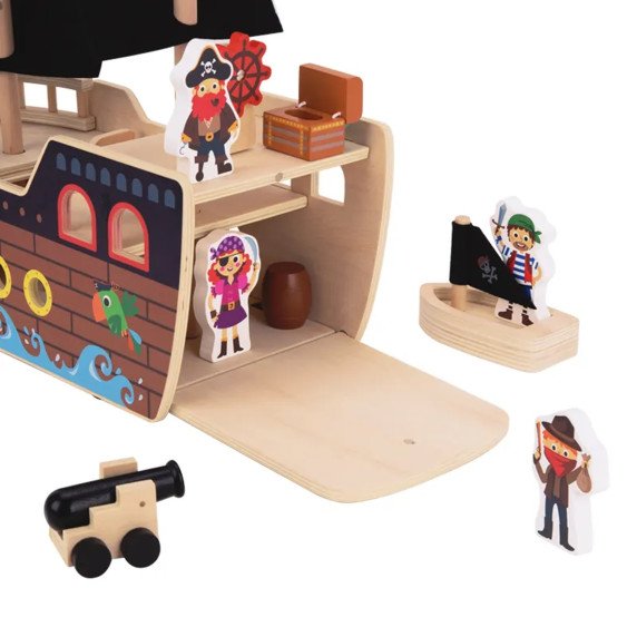 TOOKY TOY Piratų laivas su mediniais figūrėlėmis rinkinys