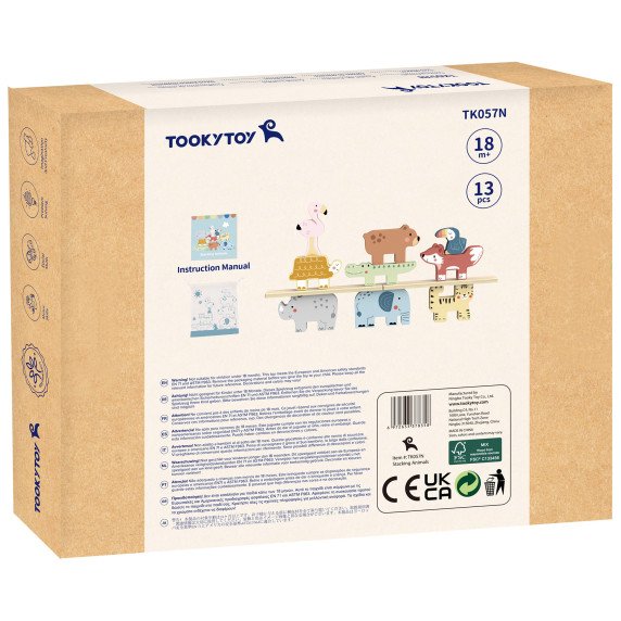 TOOKY TOY Mediniai blokai galvosūkis gyvūnai Montessori 9 vnt.