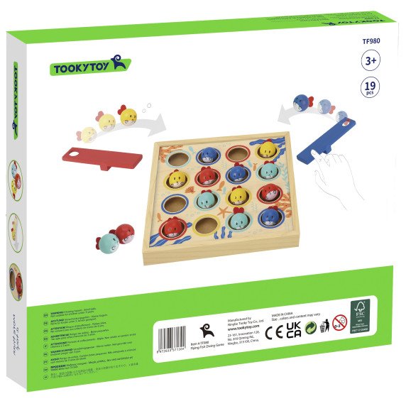 TOOKY TOY Žaidimas vaikams Medinis stalas Skrendančios žuvys 19 vnt.
