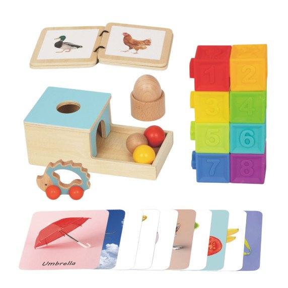 WOOPIE ŽALIA Dėžė XXL Montessori švietimo 6-ių-1 Sąranka 7-8 Mėnesiai 26 dalių FSC