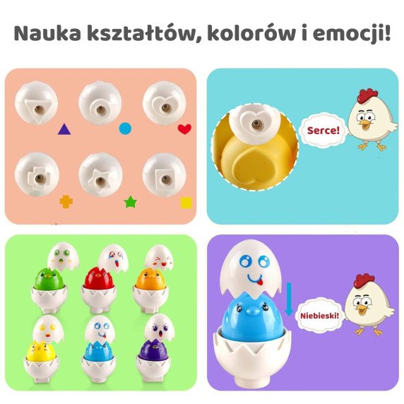 WOOPIE Montessori formų rūšiavimo galvosūkis atitikimas laimingi vištelės kiaušiai 6 vnt.