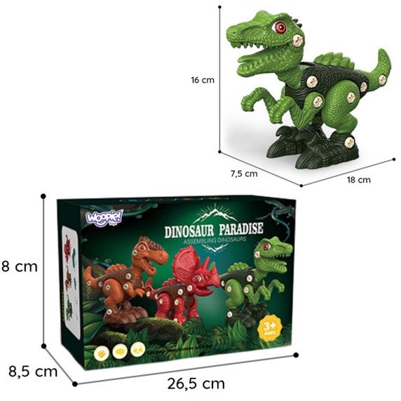 WOOPIE Įrašų su dinozaurais rinkinys 3 vnt. Konstrukcinis rinkinys Suurblys, Įtempimo grandiklis 89 vnt.