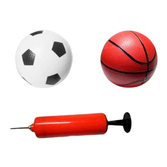 WOOPIE 2-in-1 Krepšinio rinkinys: Futbolo vartai + kamuoliai ir pompa