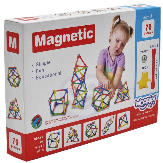 WOOPIE Magnetiniai Konstrukciniai Blokai Kūrybinis Galvosūkis 70 vnt.