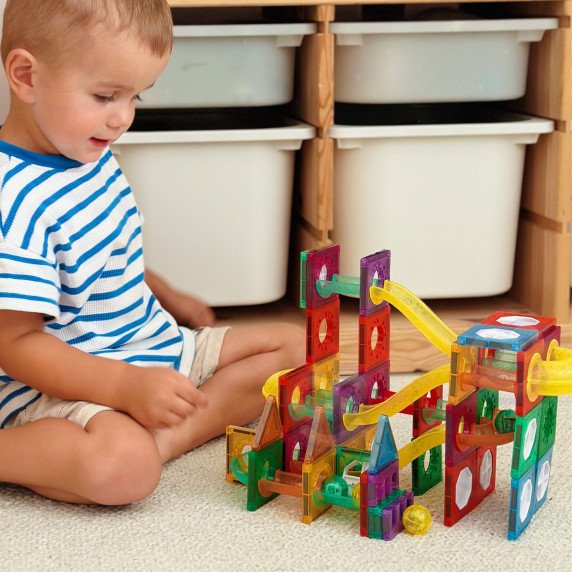 WOOPIE Magnetinė konstrukcijų rinkinio 3D šviesuolių takelio ugdymo lovos 105 vnt.