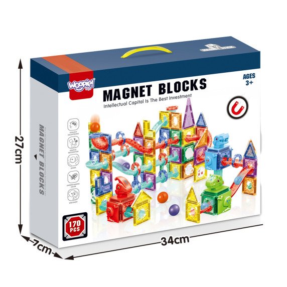 WOOPIE Magnetiniai statybiniai blokai 3D mokomas rinkinys kamuolių trasei 170 vnt.