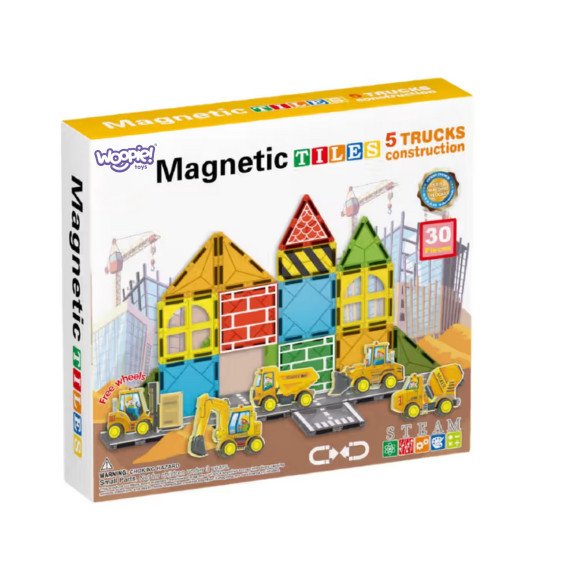 Woopie magnetinis statybinių blokų rinkinys su statybos transporto priemonėmis