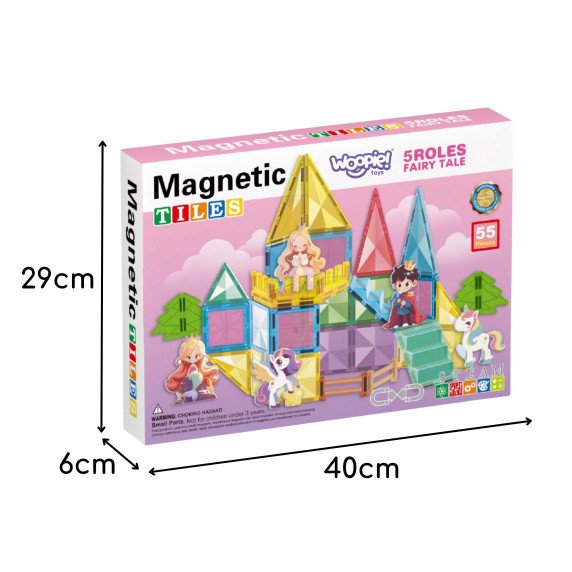 WOOPIE Magnetiniai statybiniai blokai 3D edukacinis rinkinys Pasakų pilis 55 vnt.