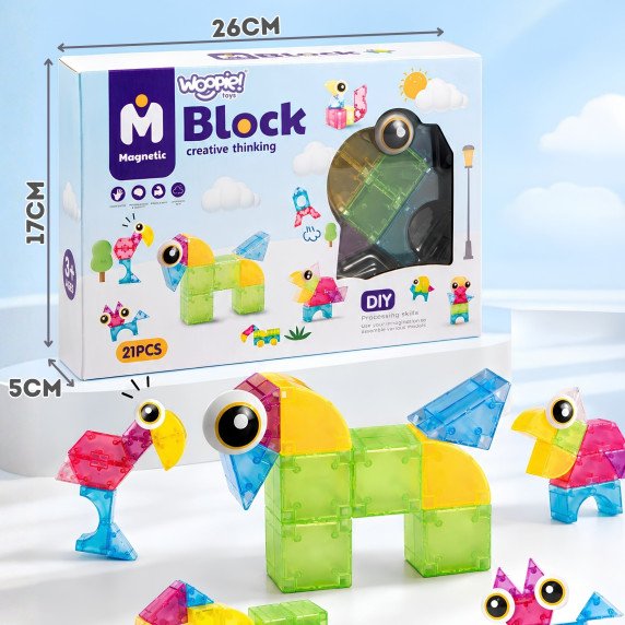 WOOPIE Magnetiniai Blokai 21 vnt. M Blokas Kūrybiškas Švietimas Dovana 3D