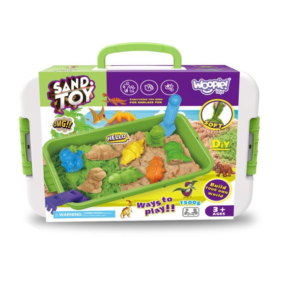 WOOPIE Kinetic Sand 1,5 kg rinkinys XXL Gyvūnai ZOO Safari stalas su formomis