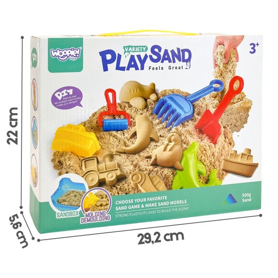 WOOPIE Kinetic Sand 0,5 kg stalo rinkinys su formomis