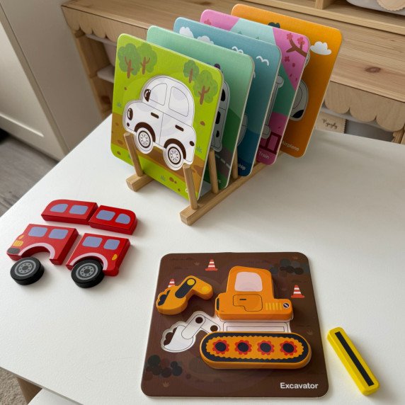 WOOPIE GREEN Mediniai puzzle transporto priemonės Montessori FSC