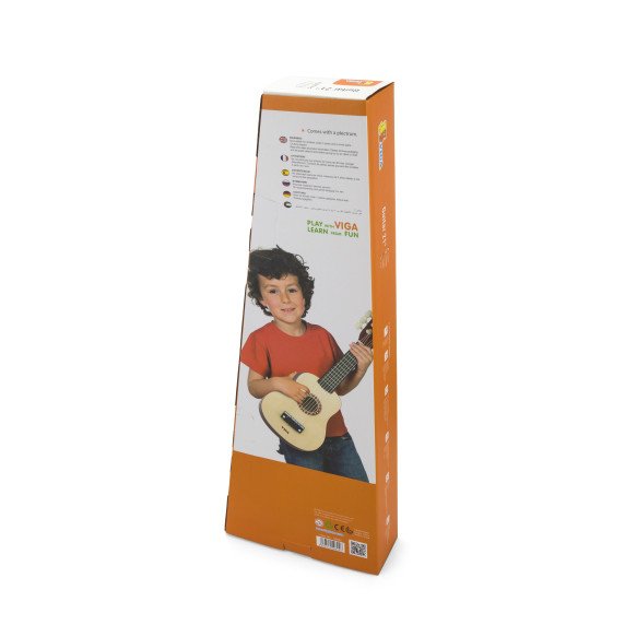 Viga medinis gitara vaikams, natūrali, 21 colių, 6 stygos