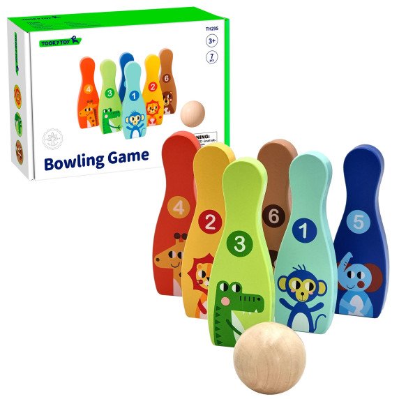 TOOKY TOY Mediniai boulingo kamuoliukai vaikams 6 vnt. + Kamuoliukas